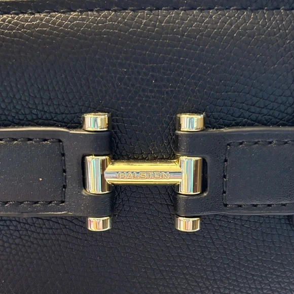 Halston Heritage Black Leather Top-Handle Satchel with Gold Hardware - Picture 2 of 6